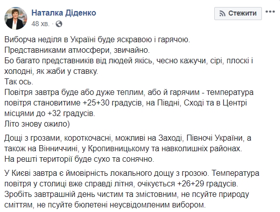 Синоптик дал прогноз на день выборов